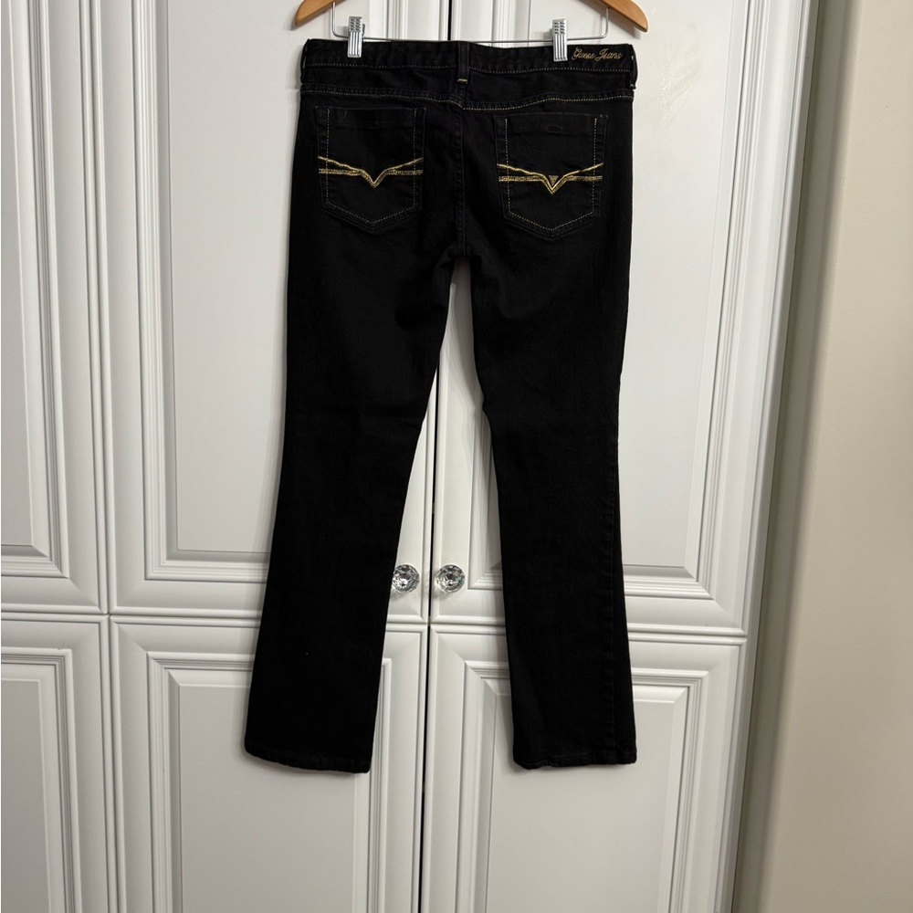 Guess Women’s Size 31 Black Starlet Straight Leg Jeans Gold Embroidered Pockets
